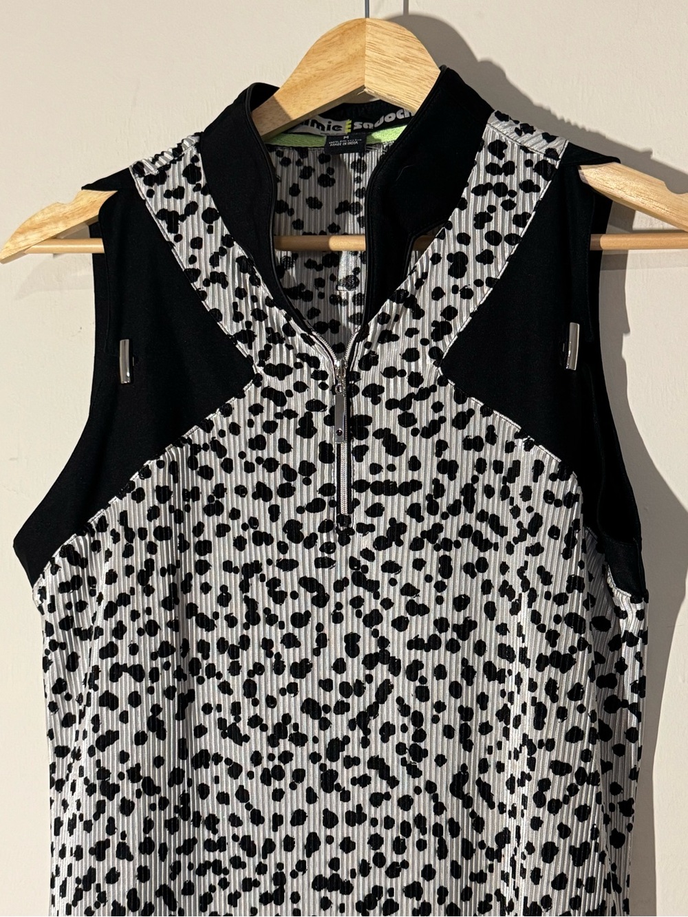 Jamie Sadock Sleeveless Golf Polo Top Black White Animal Print Zip Front Medium - Picture 3 of 6